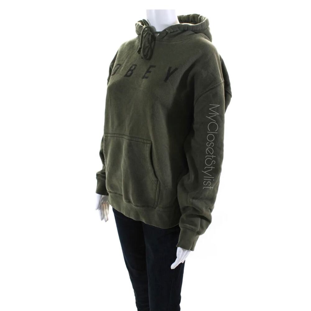 OBEY Signature Mens Logo Hoodie Sweatshirt! Medium loden green black - Picture 2 of 8